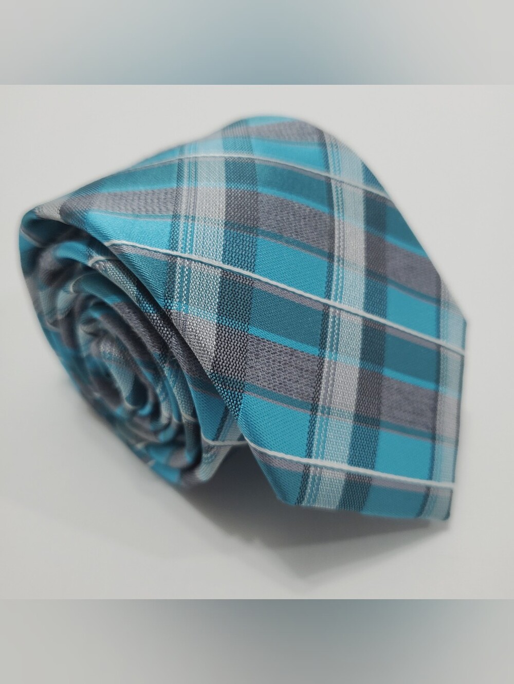 George Men's Neck Tie Blue Plaid Pattern 57x2.75" Skinny
